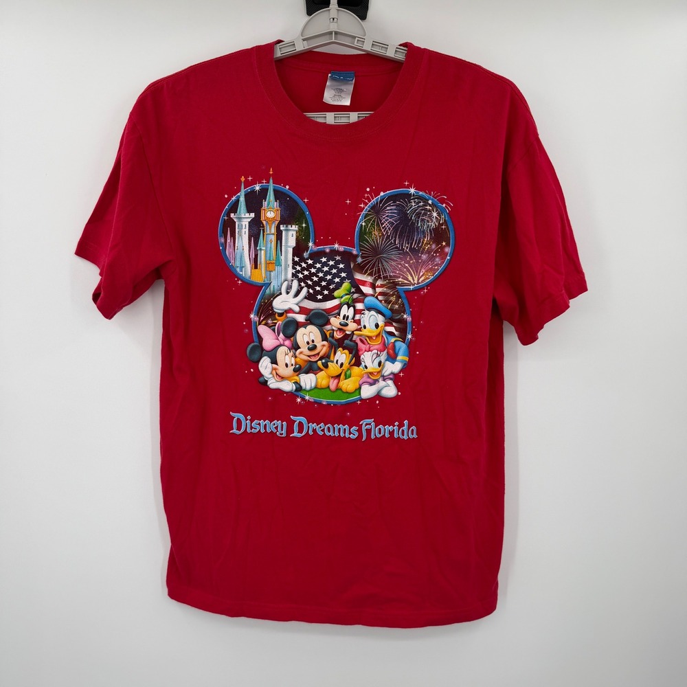 Disney Dreams Florida Red Graphic T-Shirt Mickey Mouse Friends Large